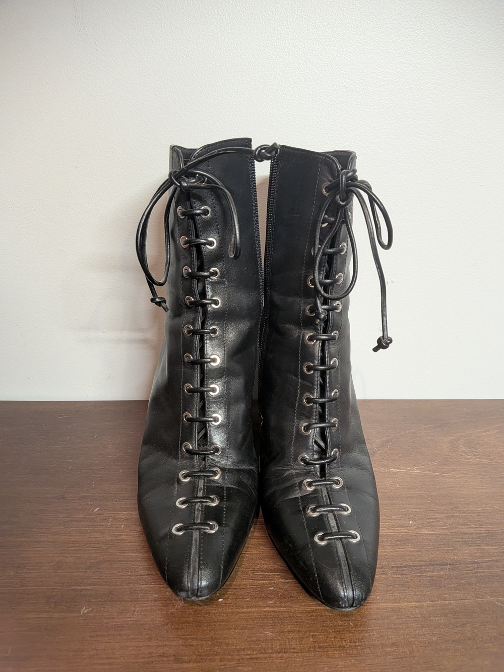Zara Black Lace-Up Leather Ankle Boots - Women